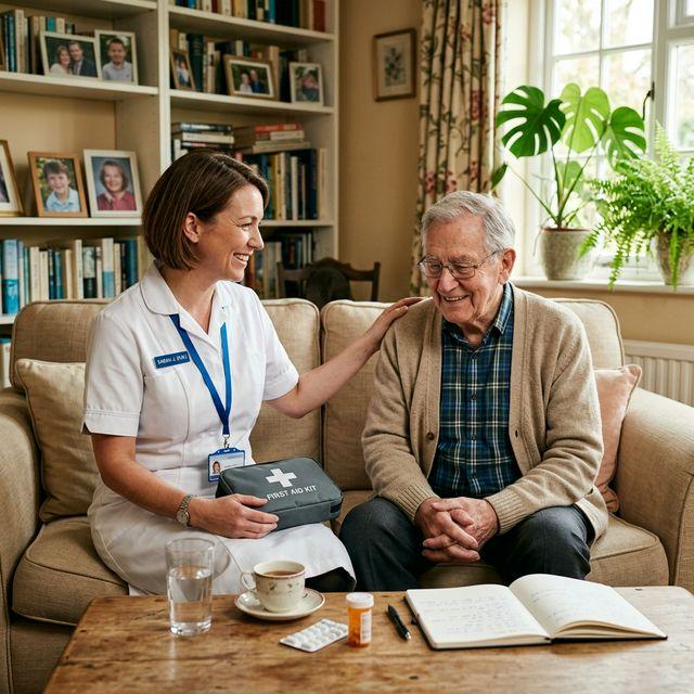 Caring companion assisting elderly person